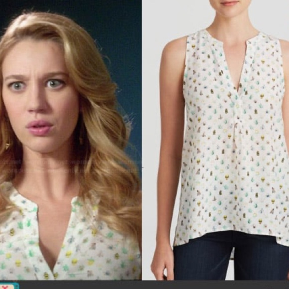 Aruna Mini Bug Print silk Top by Joie‎ size xxs NWT